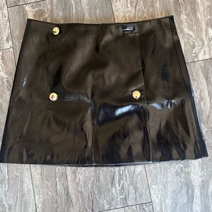 Jcrew Black Vinyl Skirt with Gold Buttons NWT $178
